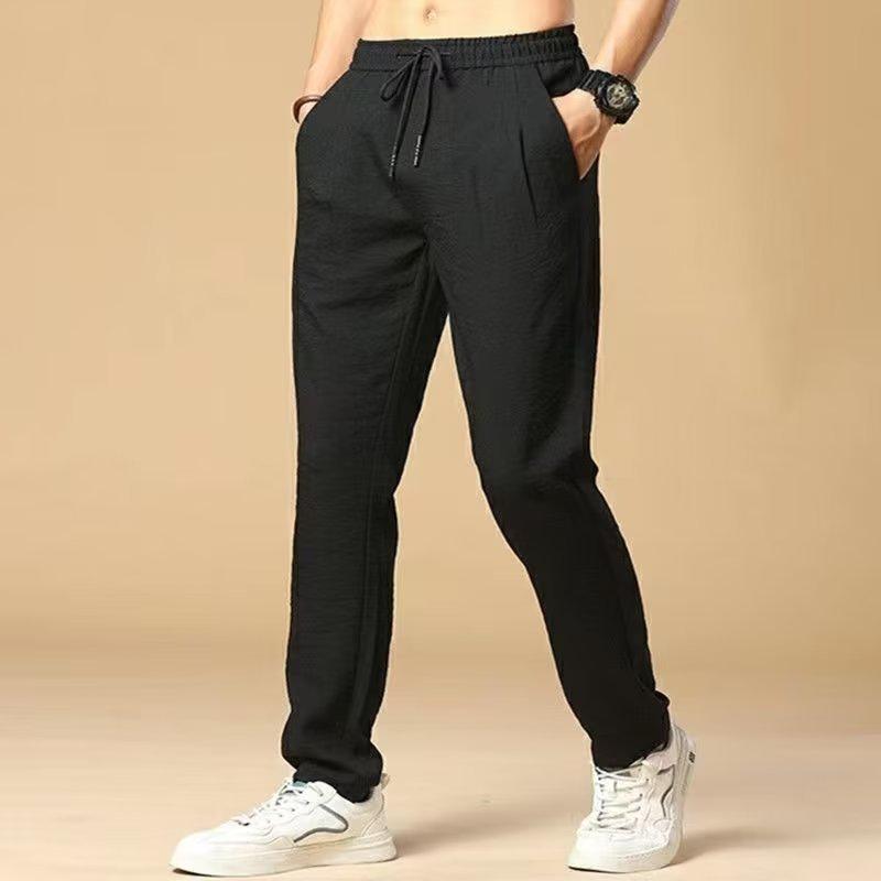 

Мужские модные повседневные брюки из ледяного шелка в японском стиле — однотонные, свободные, с девятью точками, весенняя спортивная одежда L чёрный