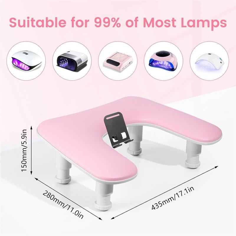 Good-U Shaped Height Adjustable Manicure Nail Arm Rest For Nails Tech, Rotating Phone Stand Included