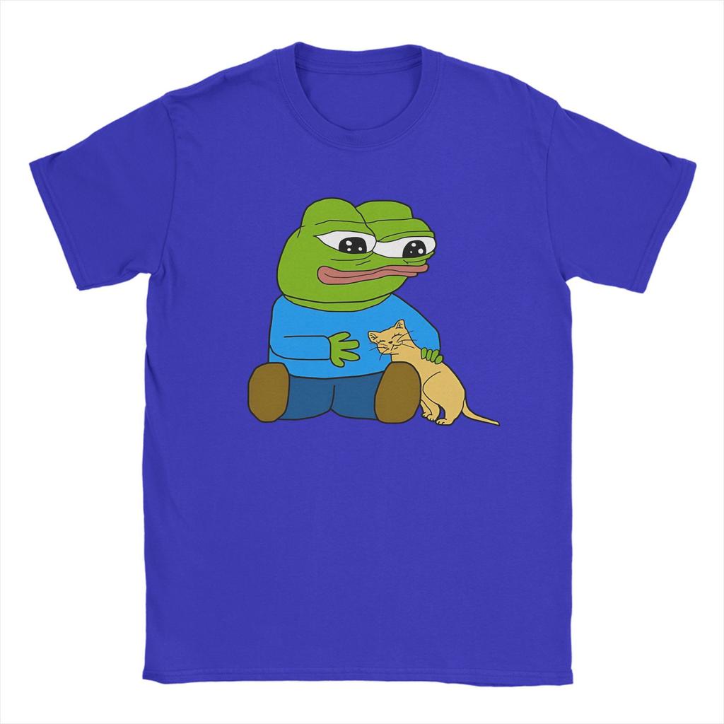 Men T-Shirt Pepes With Cat Novelty Cotton Tee Shirt Short Sleeve  T Shirts Crew Neck Clothing Printing