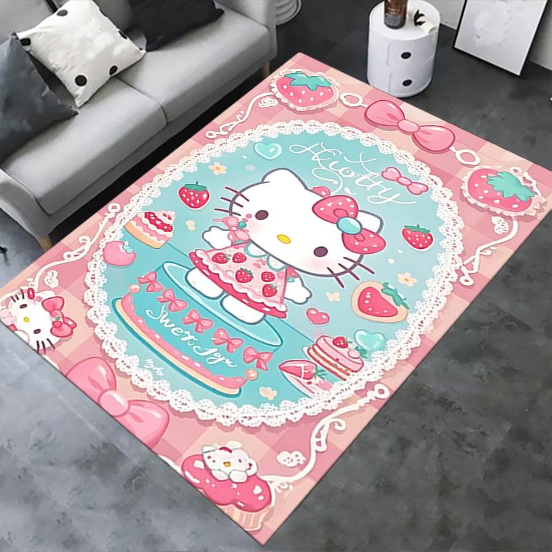 Office Rug Hello Kitty, Strawberry Shortcake Anti-Slip Rug, Machine Washable for Living Room, Bedroom, Office, Multiple Sizes, Bedroom Mat, Decorative