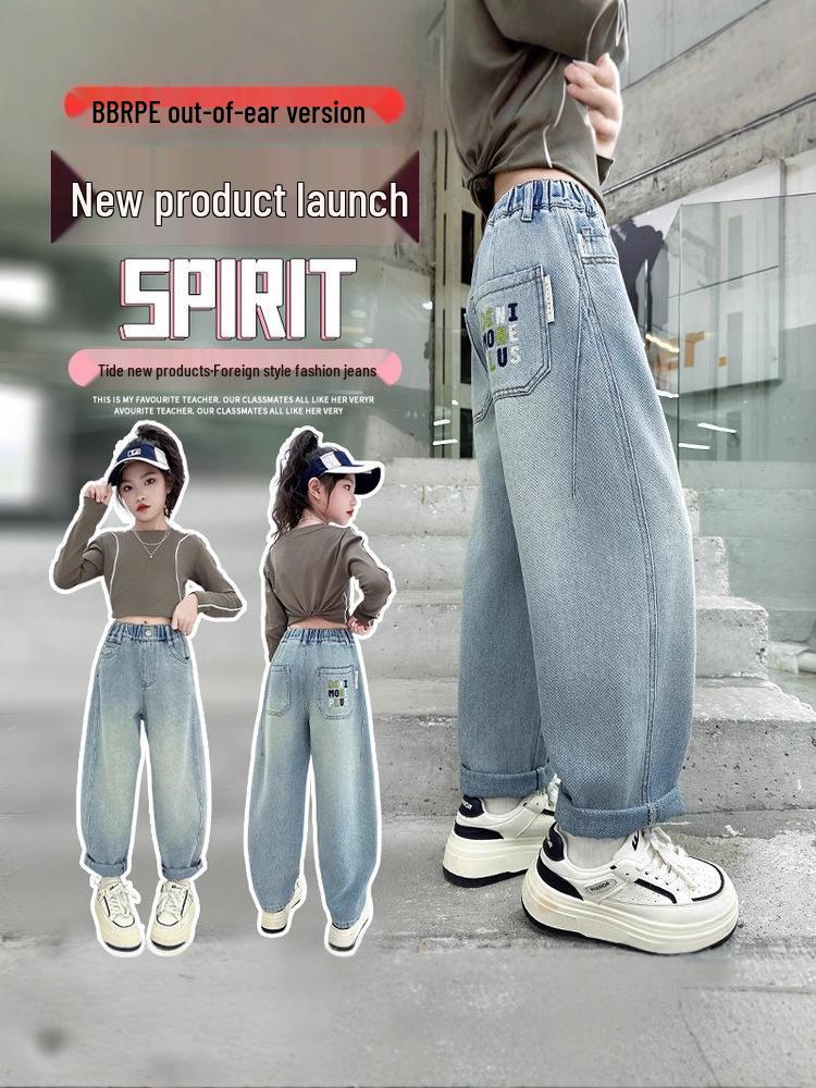 Jeans droits à jambes larges printemps-automne pour filles 2025: Pantalon long pour grands enfants