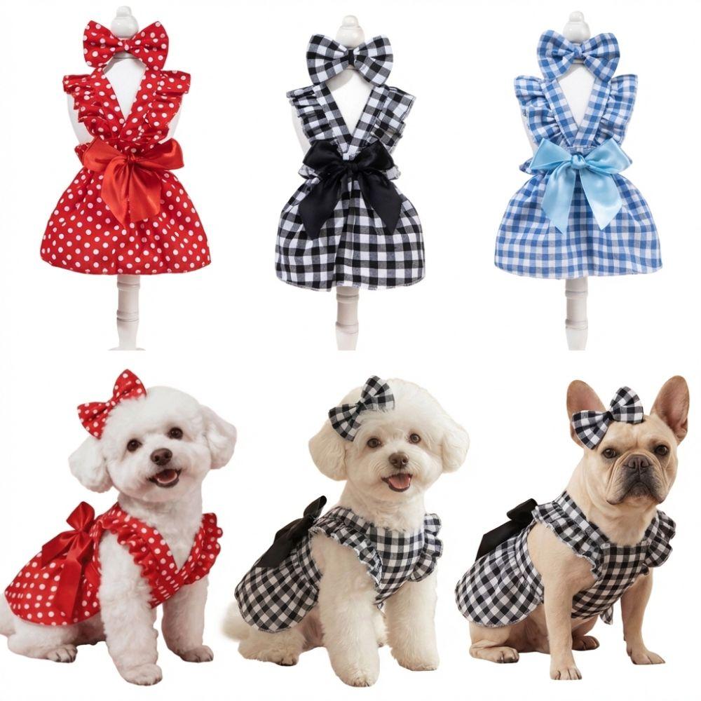 Flying Sleeve Pet Skirts Bow Headband Pet Dress Cute Cat Dog Princess Dress  Spring Summer