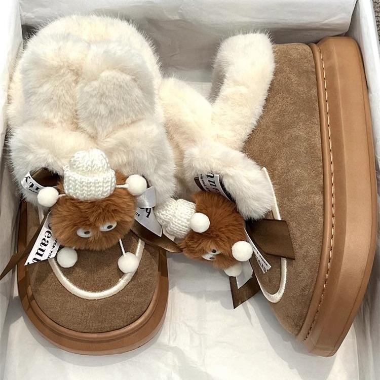 

Мультяшные сапоги-дутики с кроличьими ушками, на толстой подошве, хлопковые туфли, на осень и зиму 2025 года для девочек 35 темно-коричневого