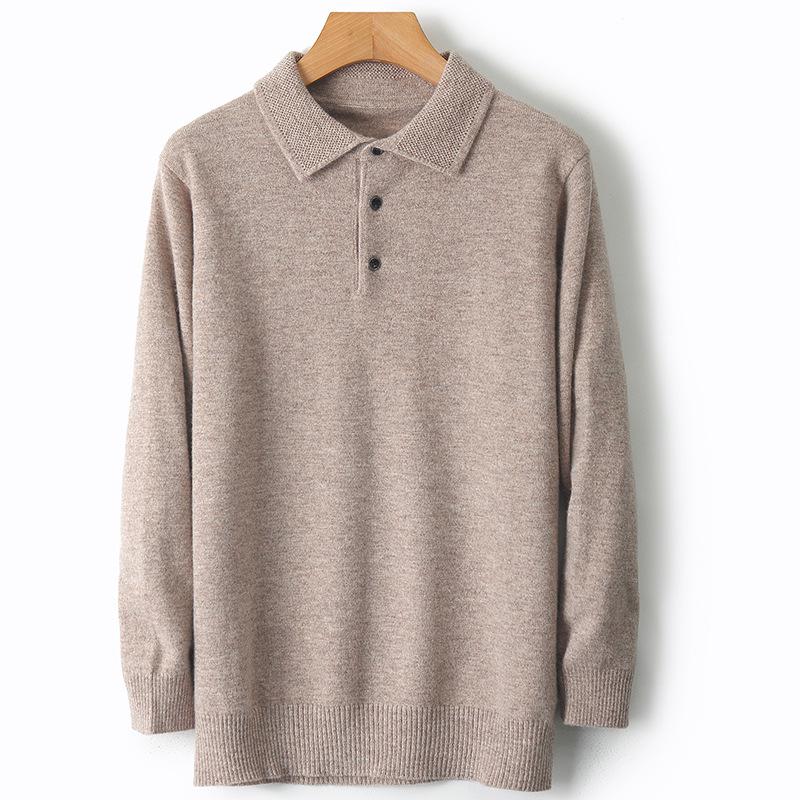 Men's Fashionable Pure Wool Solid Color Long-sleeve Polo Sweater