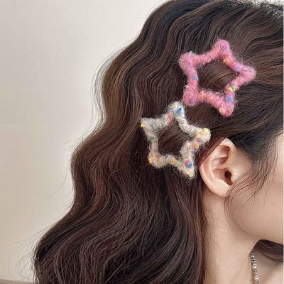 2/4Pcs Star Hair Clips, Colorful KnittingHair Clips, Elegant 5-Star Hairband Clips, Hair Accessories For Girl To Style Side Braids
