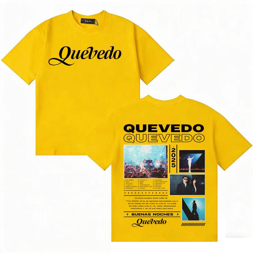Singer QUEVEDO Buenas Noches 2025 Album Merch  T Shrit Unisex Women Fashion Casual Tees Double Sided Print Short Sleeves Streetwear