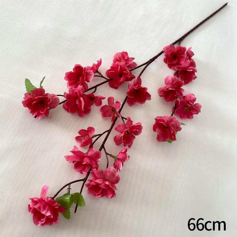

Spring Plum Blossom Peach Branch Silk Flowers Simulated Peach Blossom Sakura Artificial Flowers Bouquet Wedding Flower Branches 66cm 1pc рожевий червоний колір