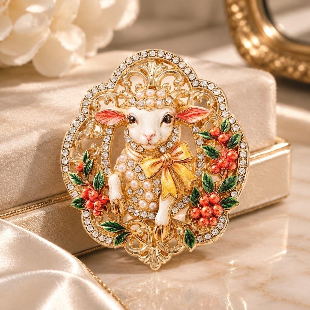 Pearl New Year Lapel Pin Enamel Badge Cute Sheep Brooch Dating