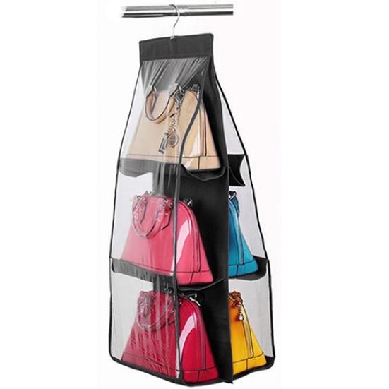 6Pockets Hanging Handbag Purse Bag Tidy Organizer Storage Wardrobe Closet Hanger