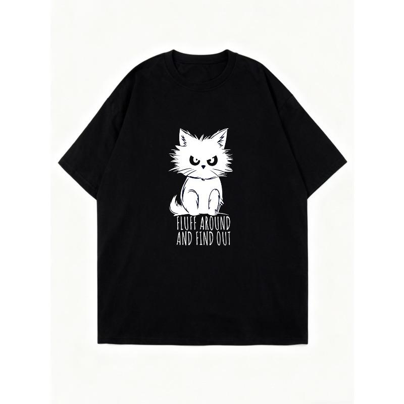 Oversized T Shirt Dress Black Cat Print And Text Fluff Around And Find Out Casual Everyday Wear