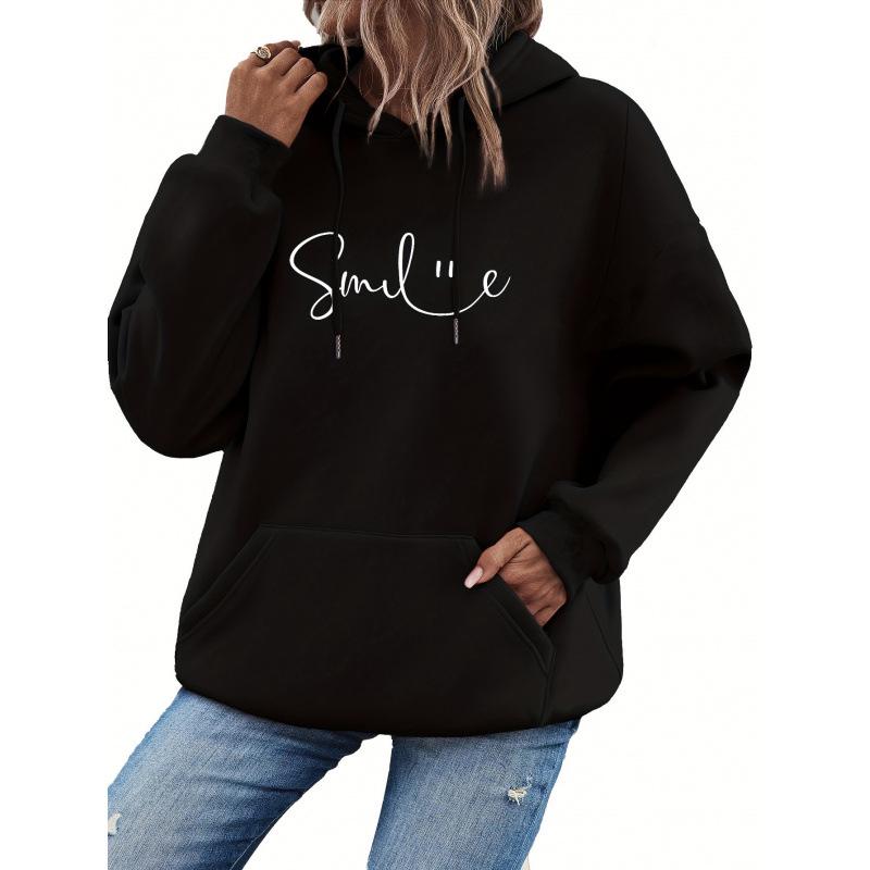 SMILE Women's Printed Long Sleeve Kangaroo Pocket Drawstring Hoodie