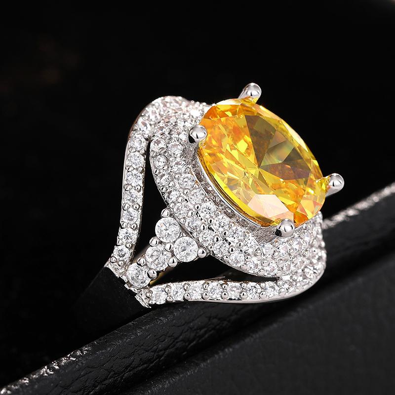 Huitan Temperamento Luxo Anel de Festa Feminino com Zircônia Cúbica Amarela Oval Brilhante Lindos Acessórios de Dedo para Aniversário
