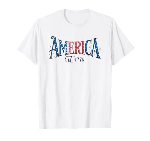 Pretty Patriotic America Est 1776 USA 4th of July T-Shirt 3XL