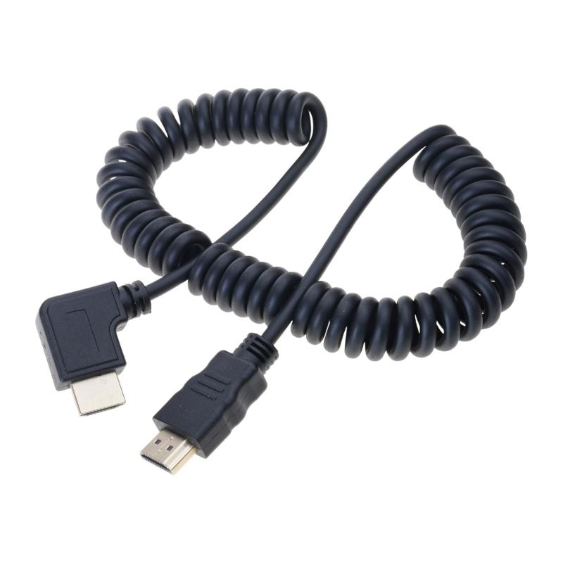 Mini HDMIcompatible To HDMIcompatible Coiled Cable 90 Degree Adapter Supports 1080P 60Hz for HDTV Cameras and Game Consoles