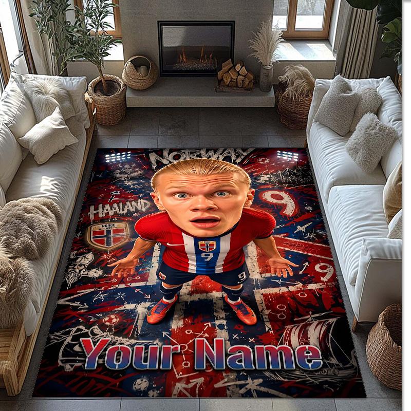 Erling Haaland Printed Crystal Velvet Rug Non‑Slip Crystal Velvet Carpet For Sofa Bedroom Indoor Home Decoration