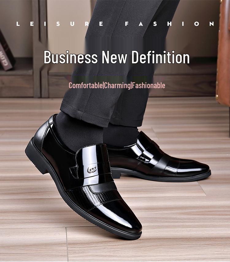 Men's Formal Leather Shoes with Height Increase - Genuine Shiny Cowhide for Business & Weddings