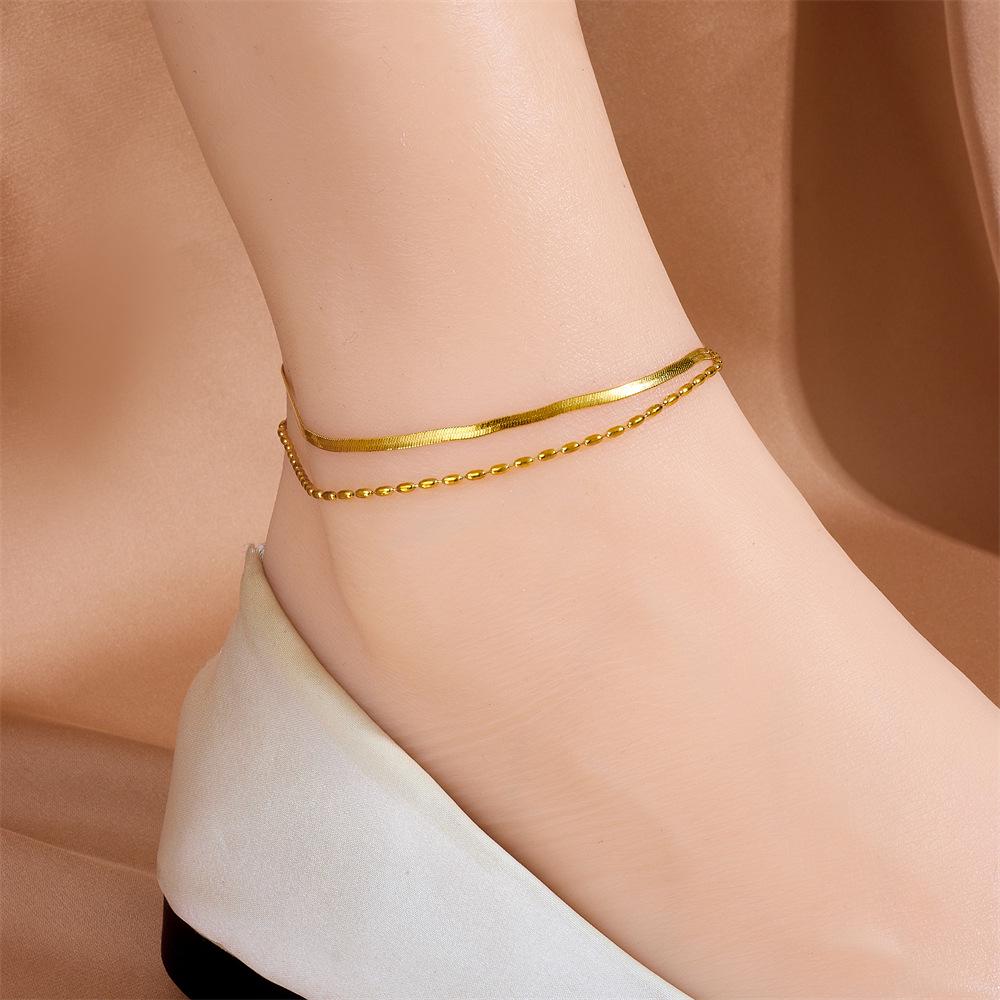 Tide Double-Layer Heart Anklet: 18K Gold-Plated Titanium Steel, Non-fading Fashion Light Luxury for Women