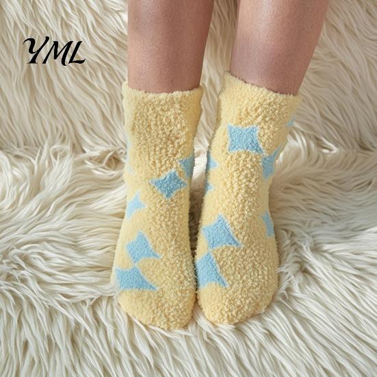 Thickened Fluffy Winter House Socks Coral Fleece for Women, Soft Thermal Crew with Non-Binding Comfortable Daily Wear Top, Fuzzy Sleep Cute