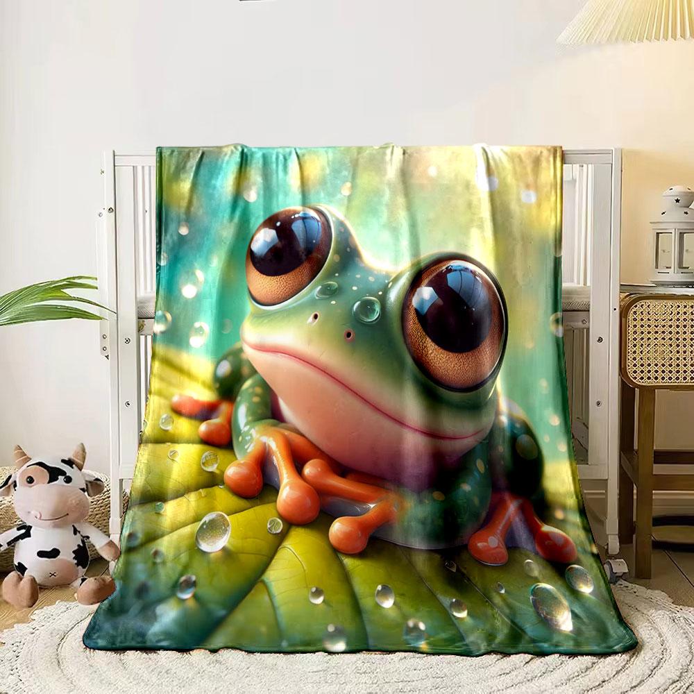 Cartoon Green Big Eyed Tree Frog  Printed Blanket Festival Gift for Friends Family,Bedroom Living Room Sofa Chairs Bed Blanket