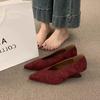 Korean Version of Late Evening Wind Suede Red Wedding Shoes 2025 New Versatile Commuter One-pedal Pointed Wedge Heel Single Shoes Women