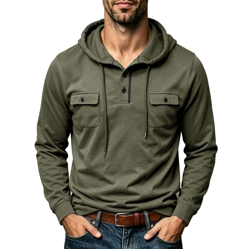 Men's Long Sleeve Hoodie with Multiple Pockets and Hood for Outdoor Activities