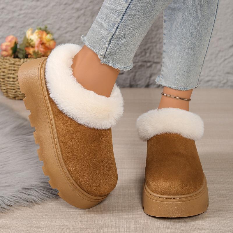 Thick-soled heightening snow boots toe half slippers women wear new winter plush cotton shoes