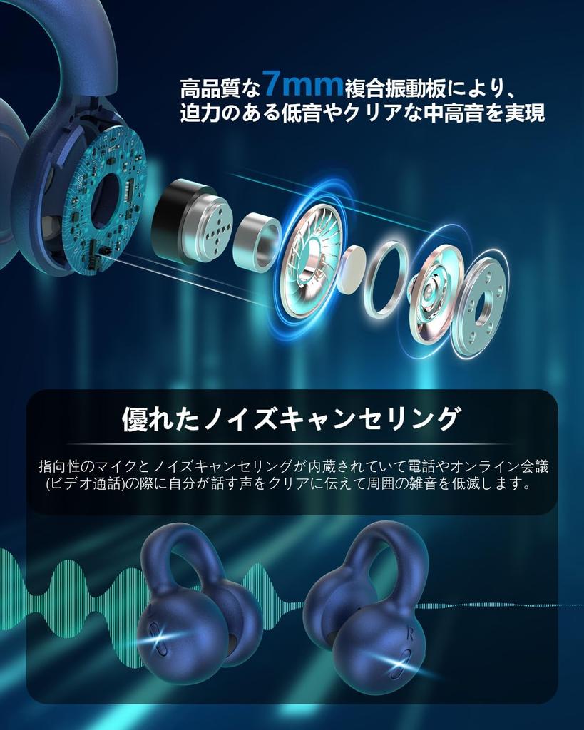 OWS Bluetooth True Wireless Bluetooth mit komfortablerem Air-Conduction-Ohrclip als Knochenleitung, ENC-Geräuschunterdrückung, japanische Sprachausgabe, japanische Anleitung