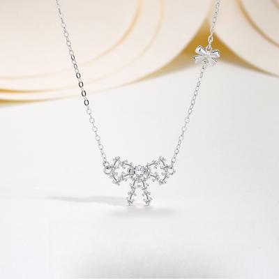 Bow Necklace Women's Fashion Simple Personality Versatile Ins Cold Wind Flash Diamond Necklace Gift Women