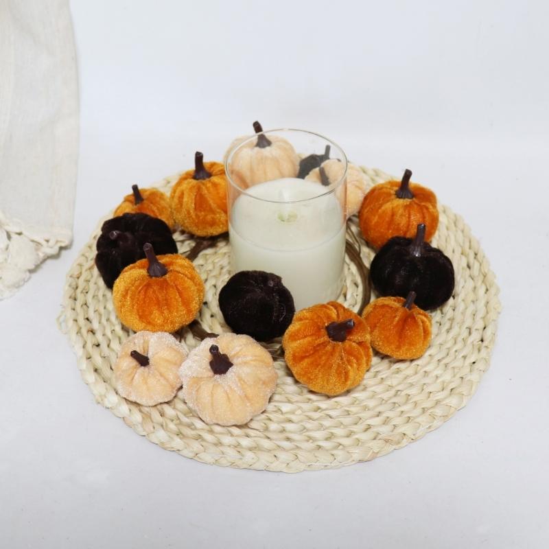 Hanging Seasonal Pumpkin Decoration with Filled Fabric Figures, a Muted Palette, and a Top Loop for Halloween and Thanksgiving Seasonal Displays