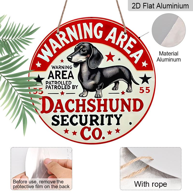 2D Flat, 1pc Aluminum Sign Decor, Retro "Be Careful with Sausage Dogs" Sign, 7.87in Decorative Wall Art Plaque with Red Border, Playful Sausage Dog