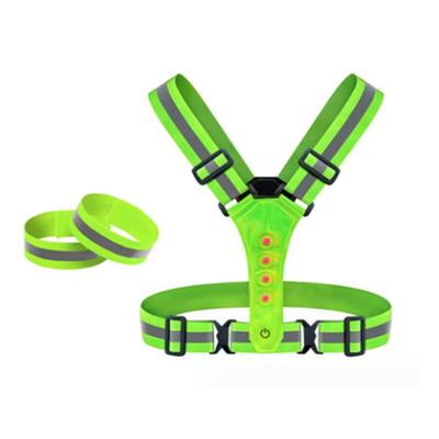 LED Reflective Vest Running Gear, High Visibility Running Vest USB Rechargeable Running Lights For Runners With Armbands Durable