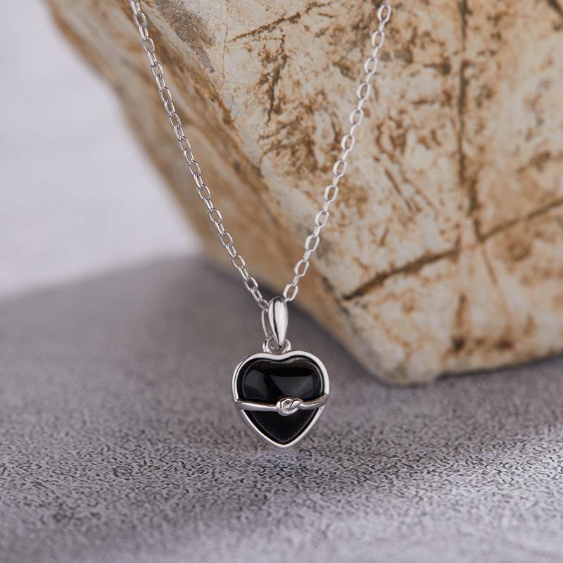 Original Design S925 Sterling Silver Inlaid With Natural Black Agate Heart-Shaped Love Special-Shaped Ring For Women'S Niche Light Luxury Index Finger