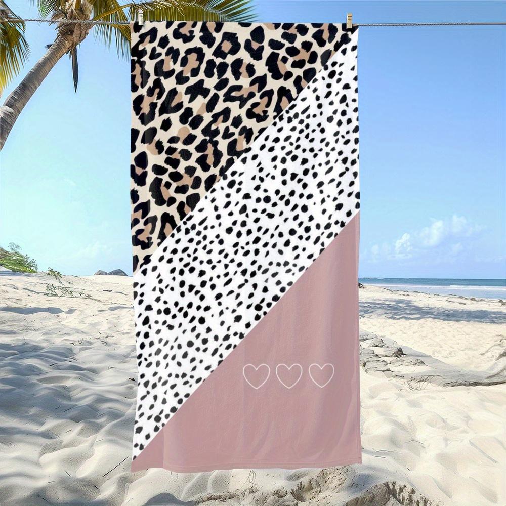 

Leopard Print Hearts Beach Towel, Perfect for Sun Sand Seaside Activities Quick Dry W30*H60(CM)