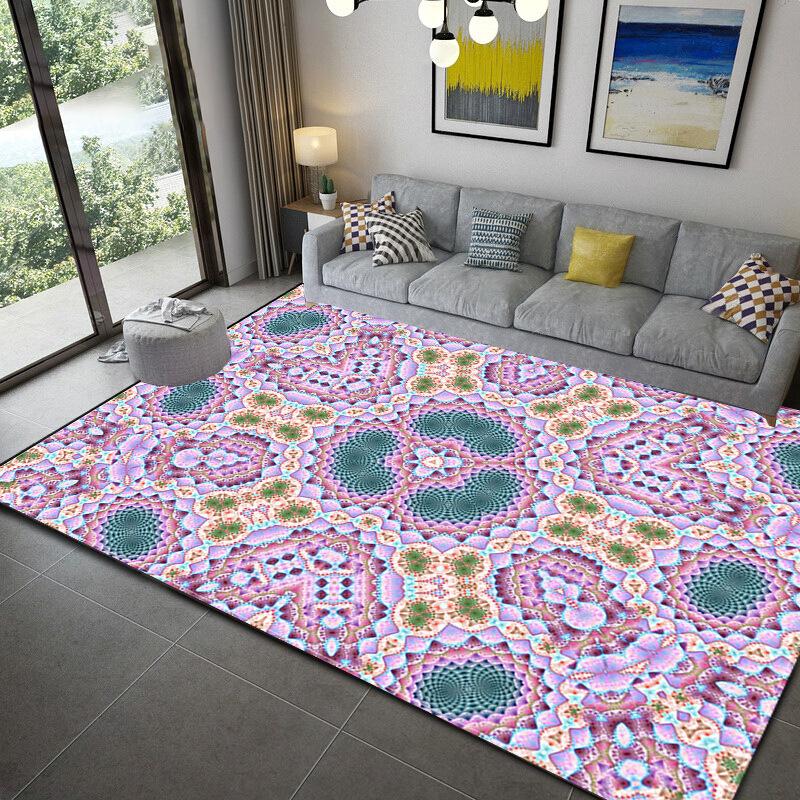Colorful Geometric Abstract Living Room Carpet, Children'S Bedroom Non-Slip Waterproof Floor Mat