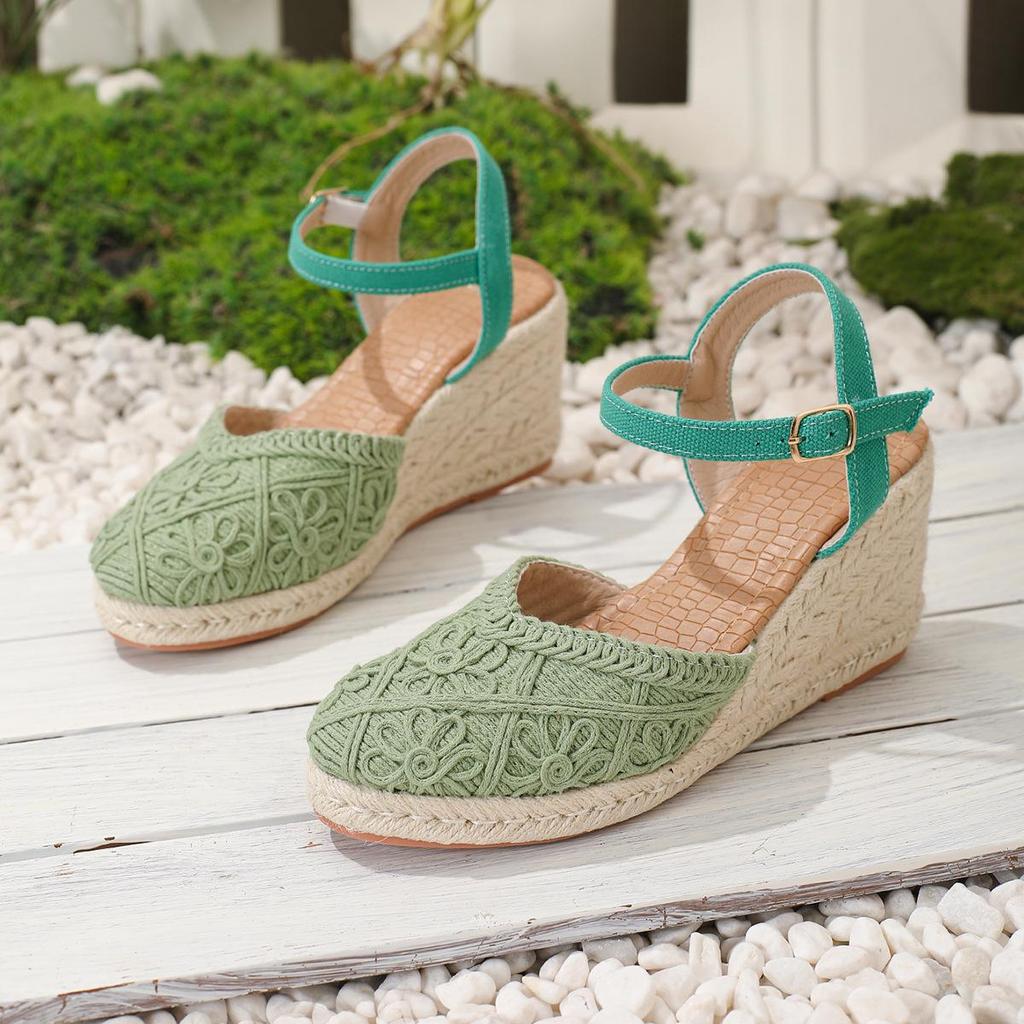 2026 Women's Hand-Woven Closed-Toe Wedge Sandals – Breathable, Comfortable High Heels