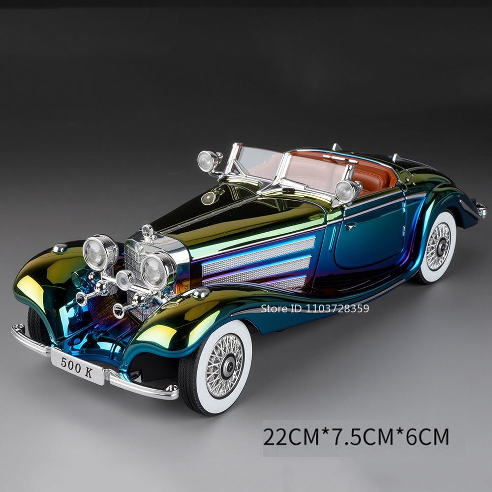 1:24 500K 300SL Miniature Model Vintage Car Alloy Diecast Sound Light Door Opened Shock Absorption Electroplate Vehicle for Kids