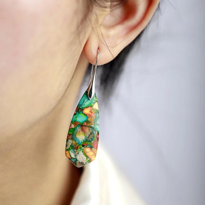 BLINGBAY Women's Pendant Hot Selling Colorful Imperial Stone Drop Shape Pendant Earrings Bosnia Vintage Multicolor Earrings Girls Jewelry Gifts