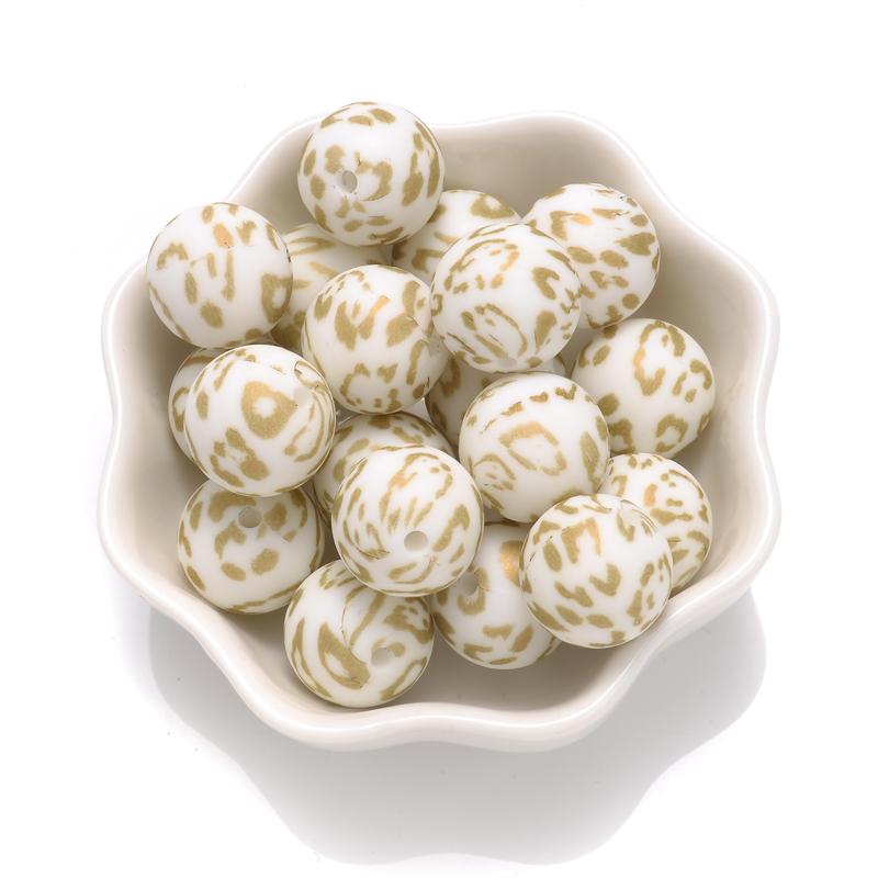 10Pcs 15mm Colorful Print Leopard Pattern Silicone Beads Ball Shape Teething Jewelry Beads For Teether Pacifier Chain Necklace