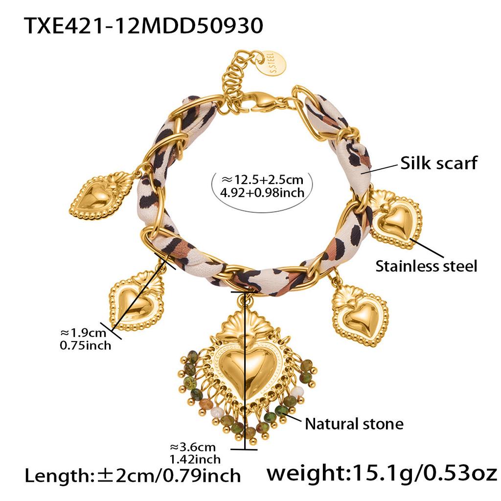 Statement Scarf Necklace Matching Bracelet 18k Gold Plated Stainless Steel Heart Charm Neckalces Bracelets Jewelry Set for Women