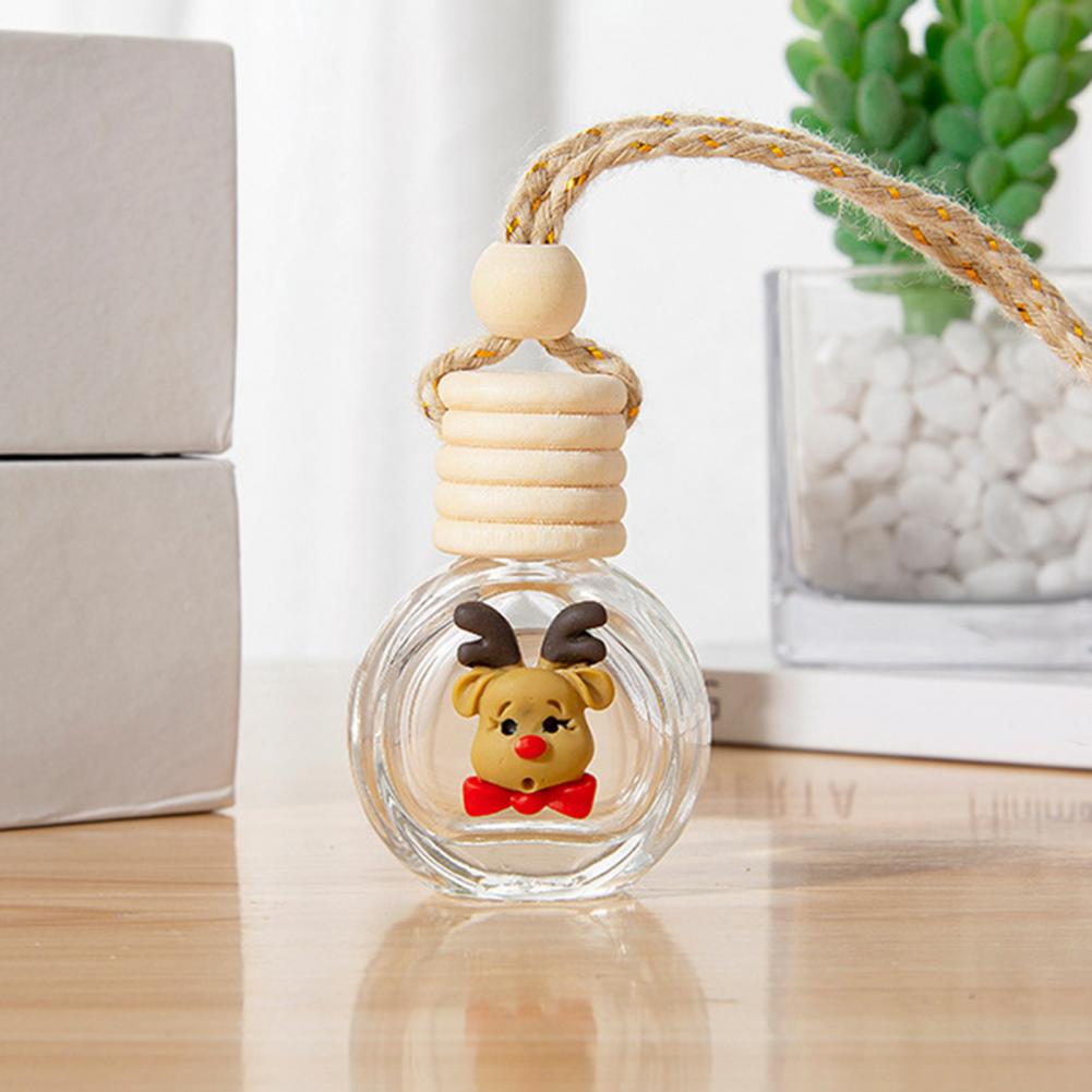 10ML Christmas Car Perfume Bottle Car Hanging Perfume Empty Bottle Wood Lid Cute Santa Elk Glass Essential Oil Empty Bottle