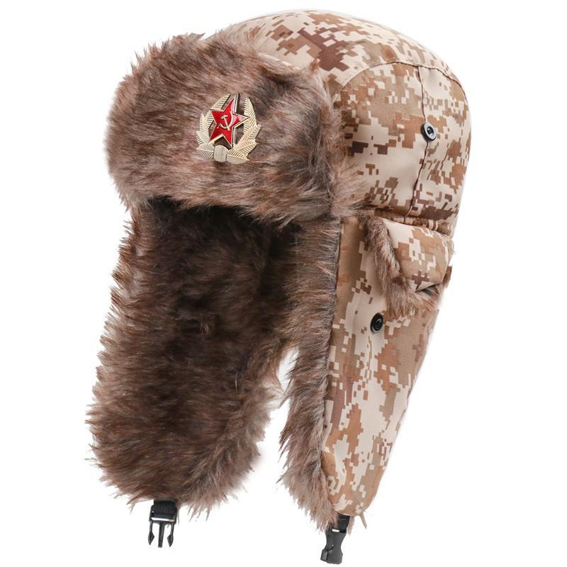 Winter Fleece-Lined Russian-Style Trooper Hat With Embroidered Patch Windproof Warm Ear Protection Cap Men Women