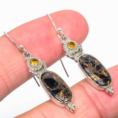 Natural Copper Turquoise,Citrine 925 Solid Sterling Silver Earring 1.75" C6g84