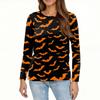 Damenmode Lässig Schlitzsaum Rundhals Langarm Locker Halloween Bedrucktes T-Shirt Damenoberteil