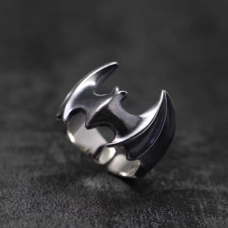 Adjustable Bat Ring Men Women Sterling Vintage Punk Gothic Jewelry Open Band Design
