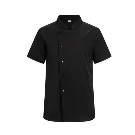 Chef Uniform Stand Collar Short Sleeve Chef Coat Single-Breasted Buttons Solid Color Workwear Professional Chef Apparel M
