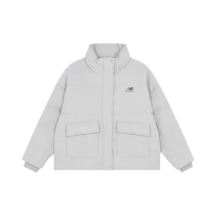New Balance Down Jackets Women's Gray Stand Collar Moderate Puffer Jacket (Unisex) Down Jackets AWJ13342 AL