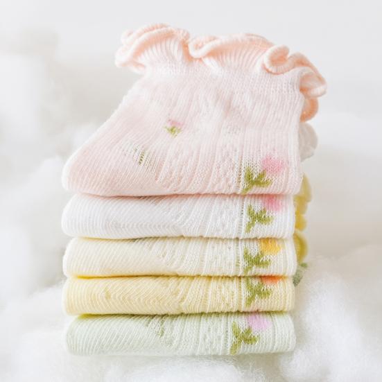 1 Pair Baby Cotton Mesh Ruffle Socks Thin Summer Crew Socks for Newborns Girls Breathable Seamless Soft Kids Socks for Infant & Toddler