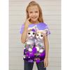 Summer Round Neck 3D Cat Pattern Printed Top Fashionable and Casual Short Sleeved Children's Girl T-shirts
