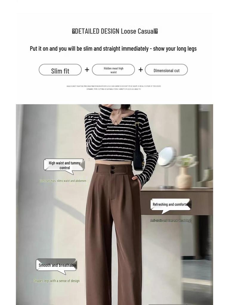 2026 Spring Women's High-Waisted Wide-Leg Suit Pants - New Style, Drapey, Straight-Leg
