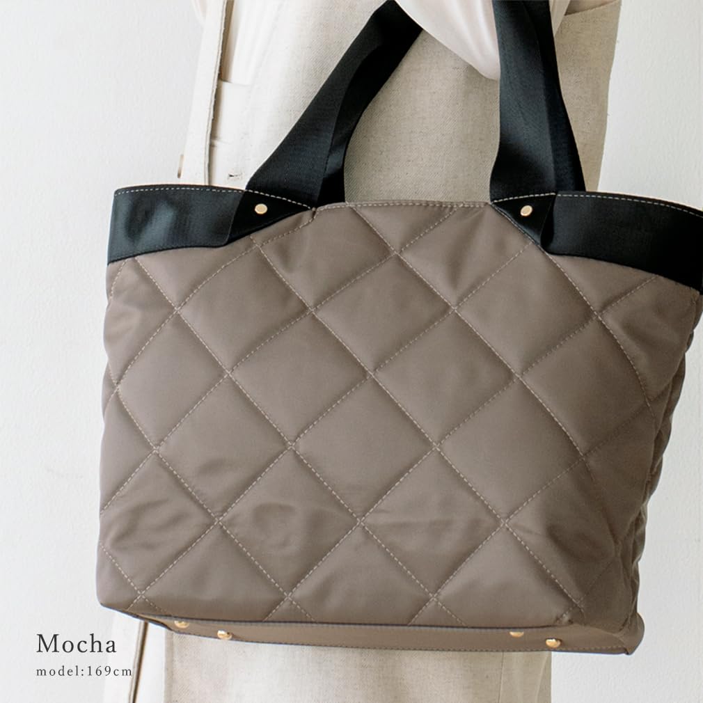 VITAFELICE Women's Quilted Nylon Tote Bag inb-90056z (Mocha)